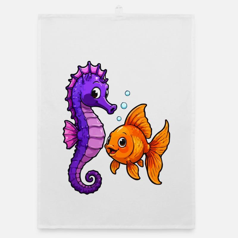 Seepferdchen trifft Goldfisch Freundschaft Organic Geschirrtuch