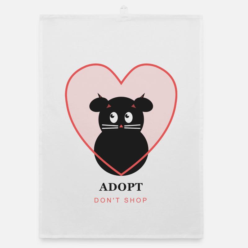 Emblème du cœur de chat AdoptDontShop - Torchon bio - blanc