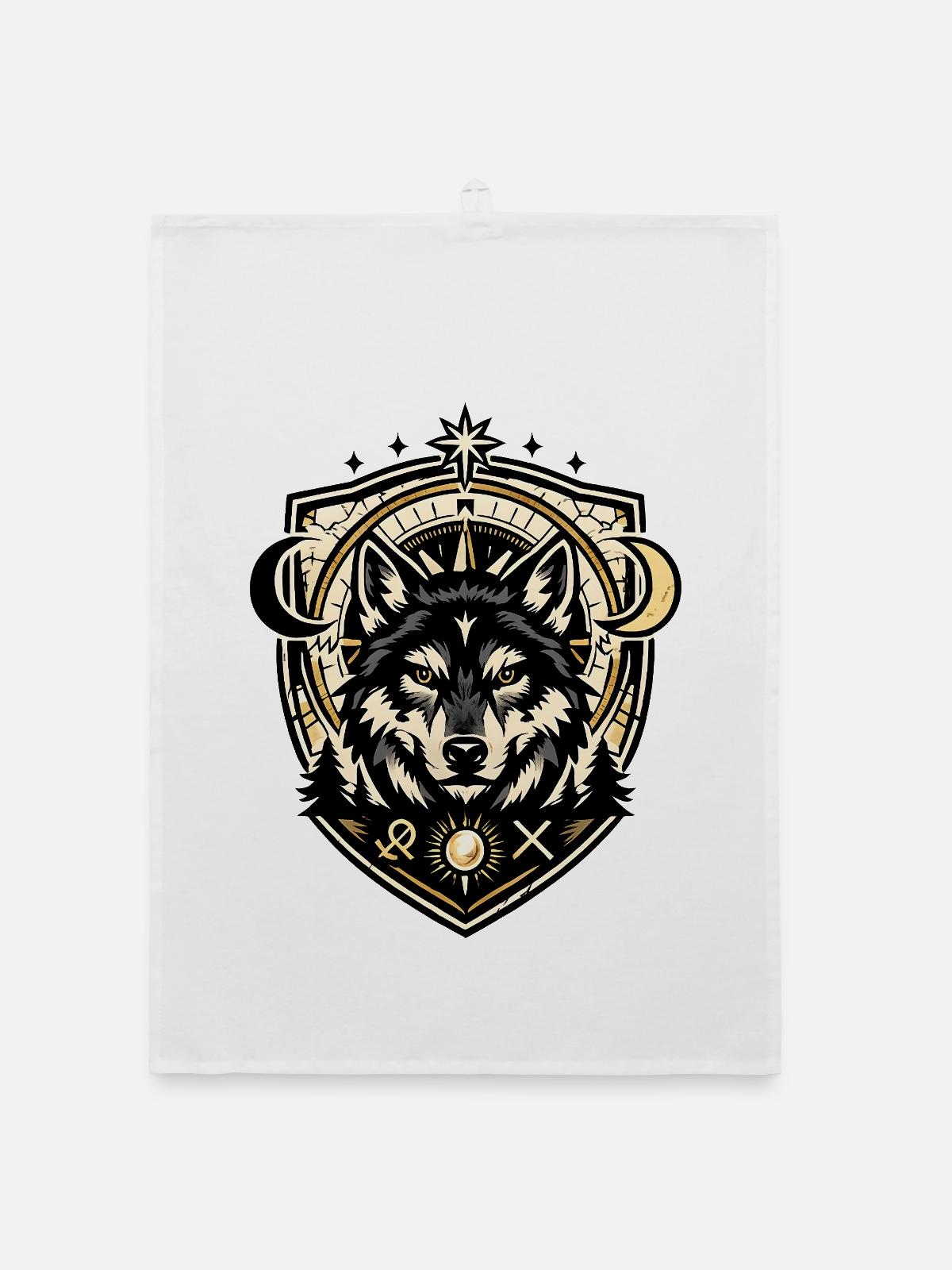 Wolf Crest Geometric Shield - Organic Geschirrtuch - Weiß - Vorne
