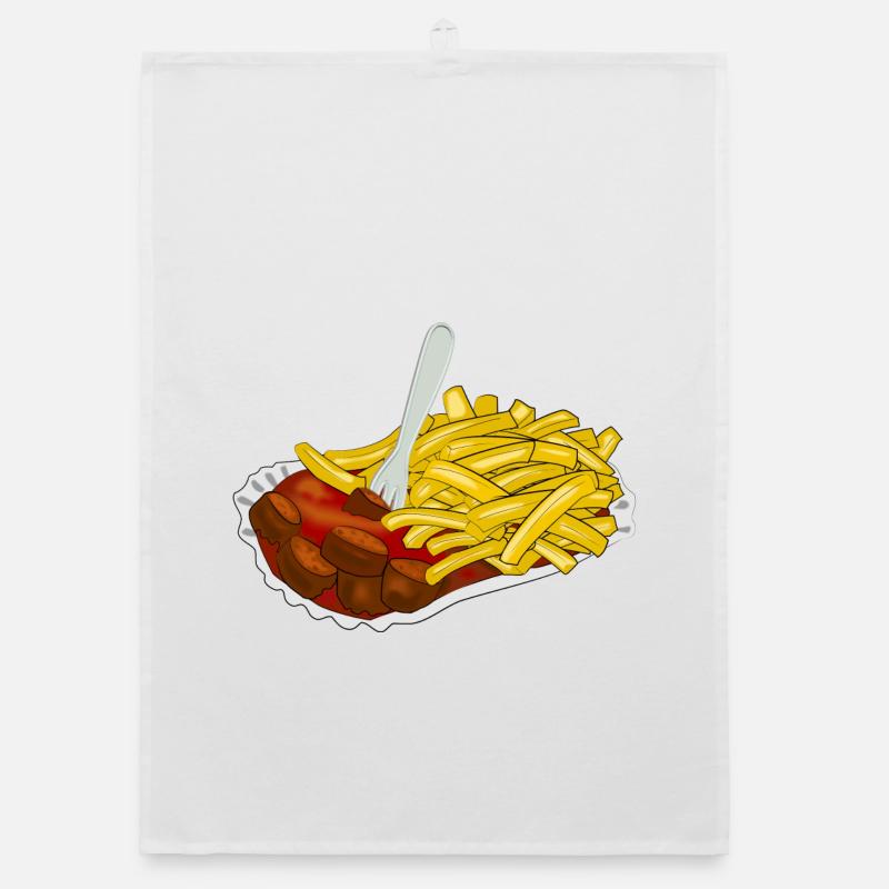 Currywurst with fries Organic dish towel