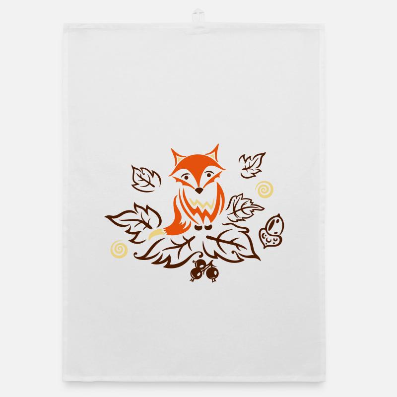 Kleiner Fuchs mit Blättern, Herbst, fox - Organic Geschirrtuch - Weiß