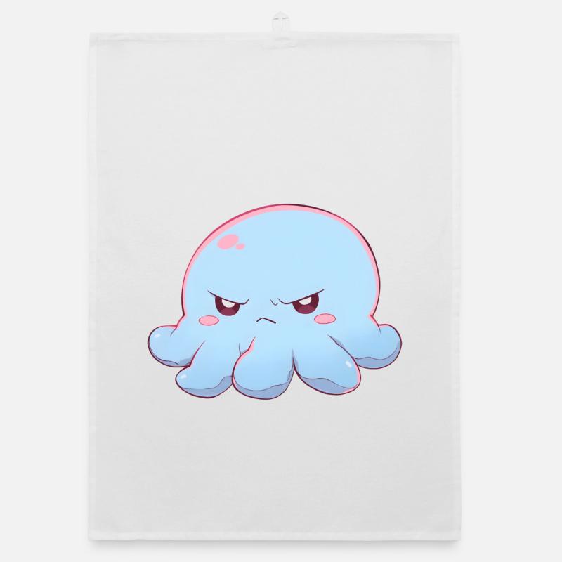 Blue grumpy octopus Organic dish towel