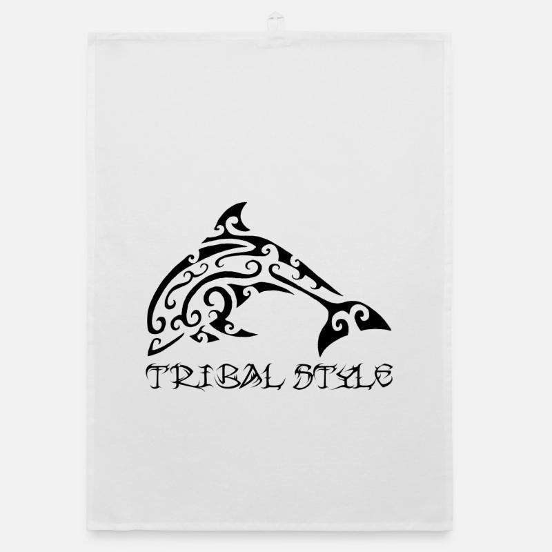 Polynesian black dolphin Organic dish towel