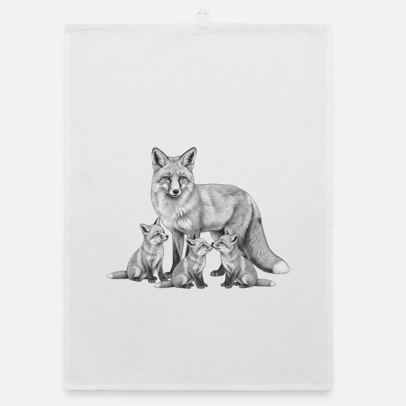 Fox and his cubs Organic dish towel