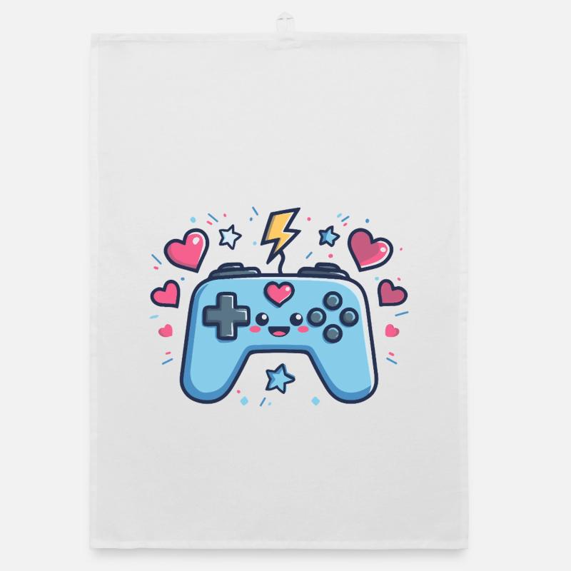 Kawaii Game Controller Heart Design Organic dish towel