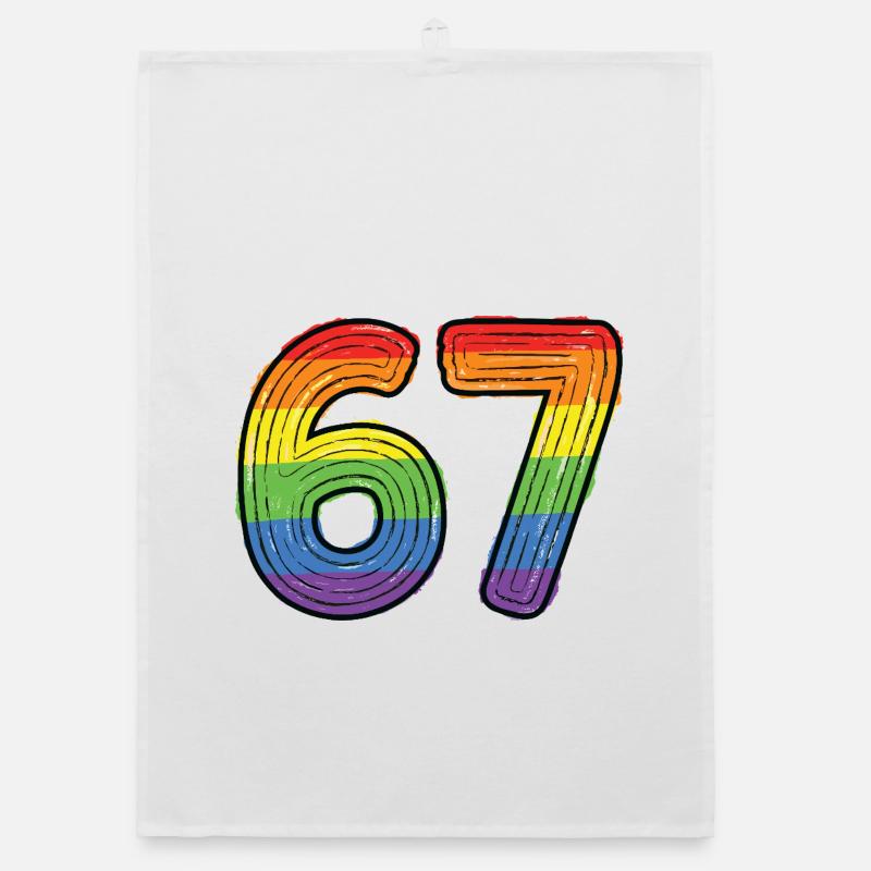 Rainbow 67 Bold Handdrawn Six Seven Digit Organic dish towel