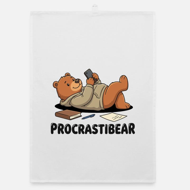 Procrastibear - Cute Lazy Procrastination Bear Organic dish towel
