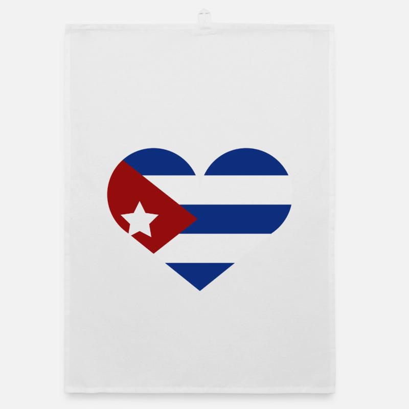 Drapeau cubain en forme de cœur Torchon bio