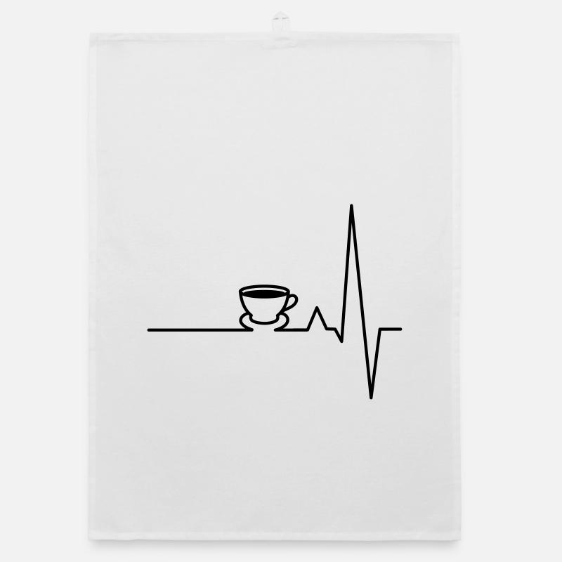 Battement de coeur café ECG - Torchon bio - blanc