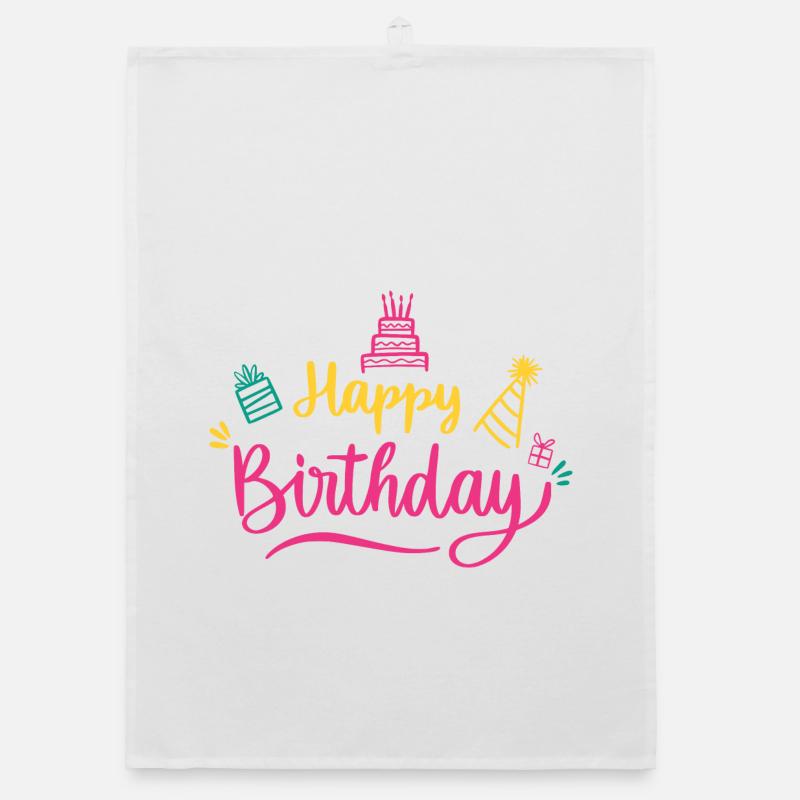Happy Birthday Colorful Script Organic dish towel