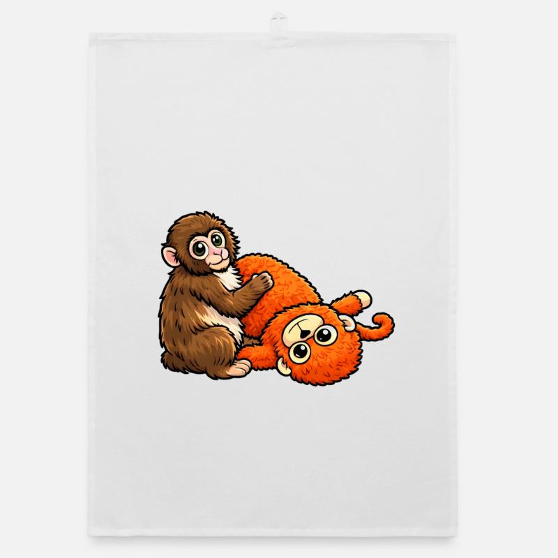 Cuddly Monkey & Plush Orange Monkey Punch Baby - Organic dish towel - white