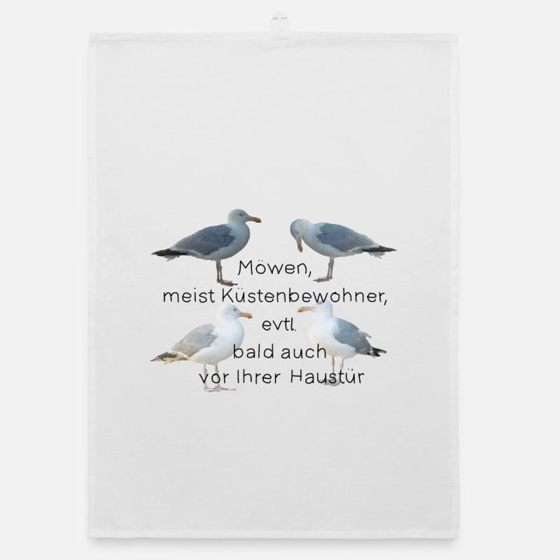 Möwen mit Spruch - Organic Geschirrtuch - Weiß