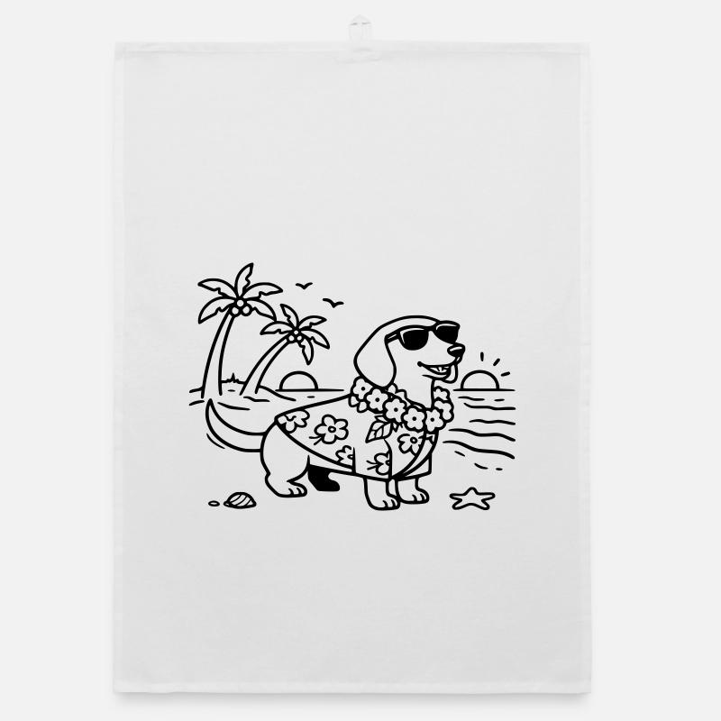 Vacances à Hawaï, mode vacances, teckel avec chien Torchon bio