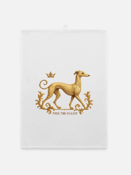 Free the Galgo - Embroidery Nr01 - Organic dish towel - white - Front