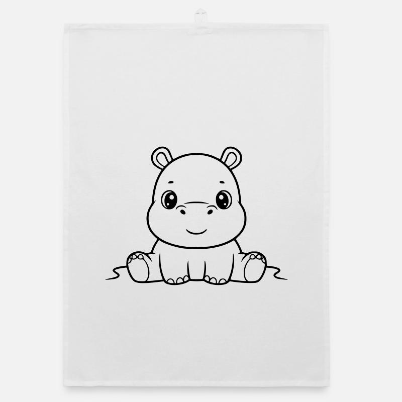 Cute Baby Hippo Comic Outline Organic dish towel