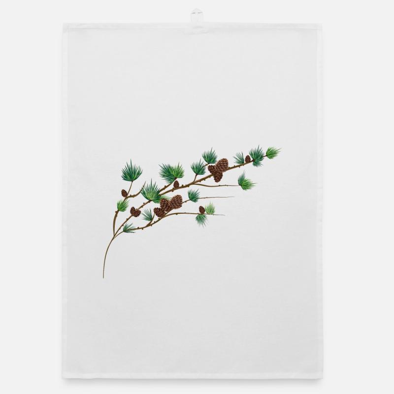 beautiful larch cones on a larch branch Organic dish towel