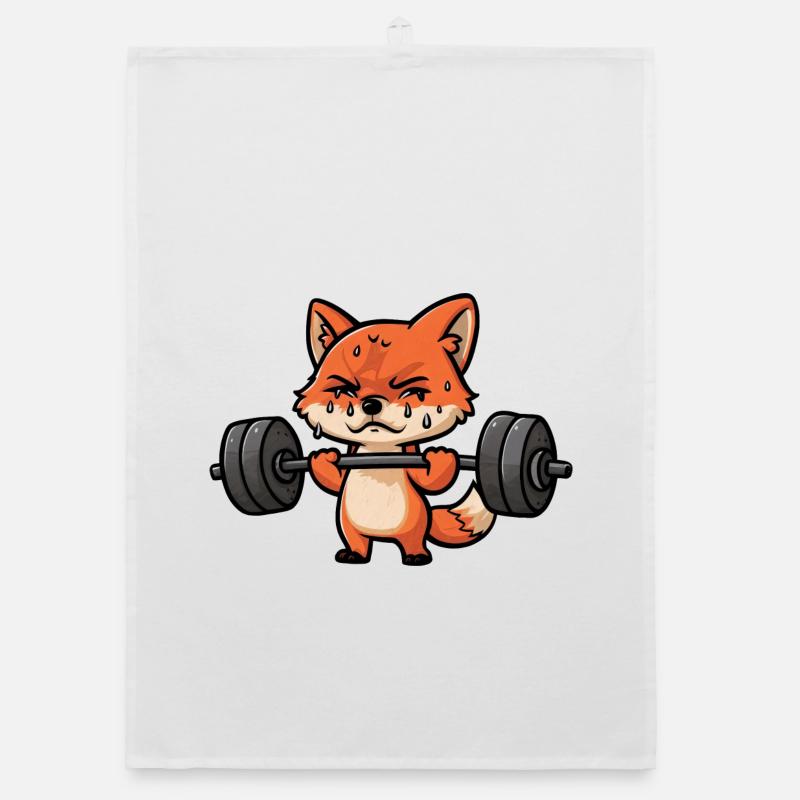 Red Fox at Barbell Workout: Weightlifting Organic dish towel