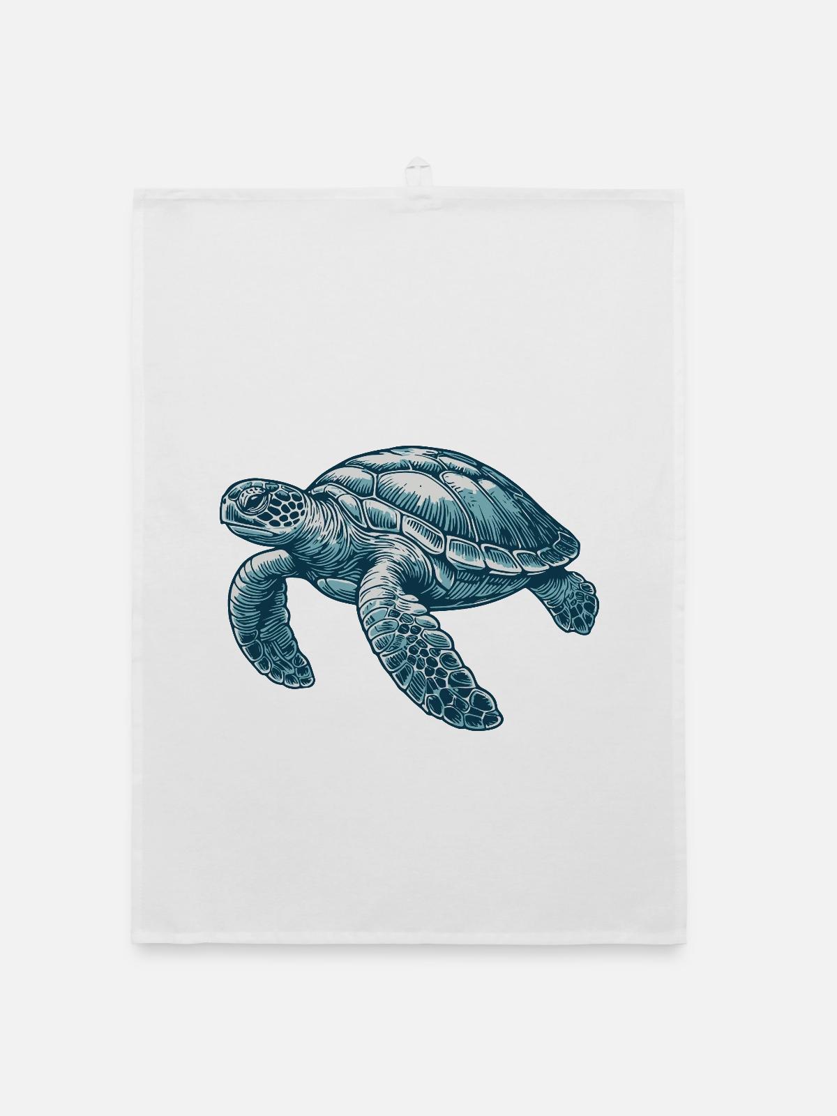 Tortue marine - Torchon bio - blanc - Devant