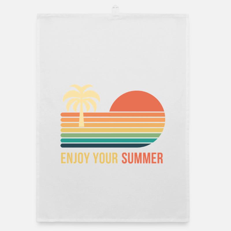 Sunset Retro Palm Tree Organic dish towel