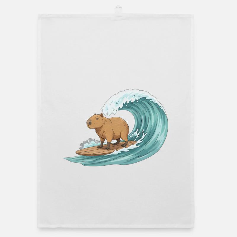 Capybara sur une planche de surf Torchon bio
