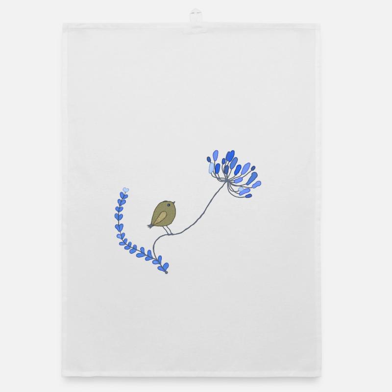 Vogel mit Blume Organic Geschirrtuch
