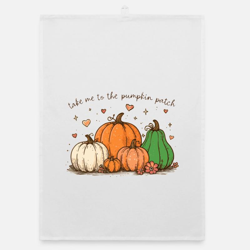 Pumpkin patch whimsical illustration Organic dish towel