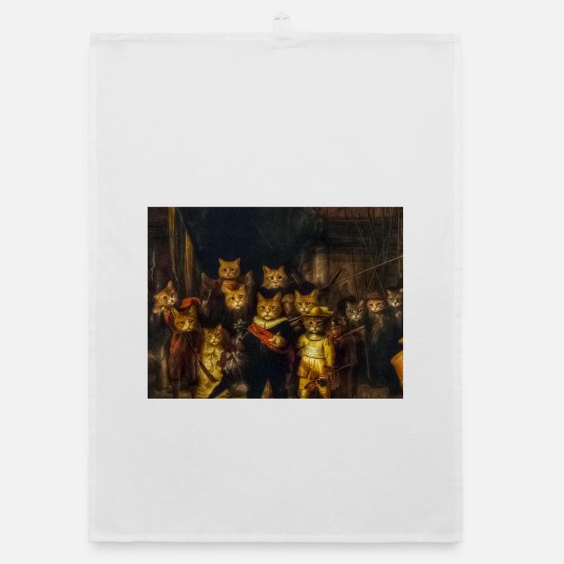 Feline characters in a baroque setting Organic dish towel