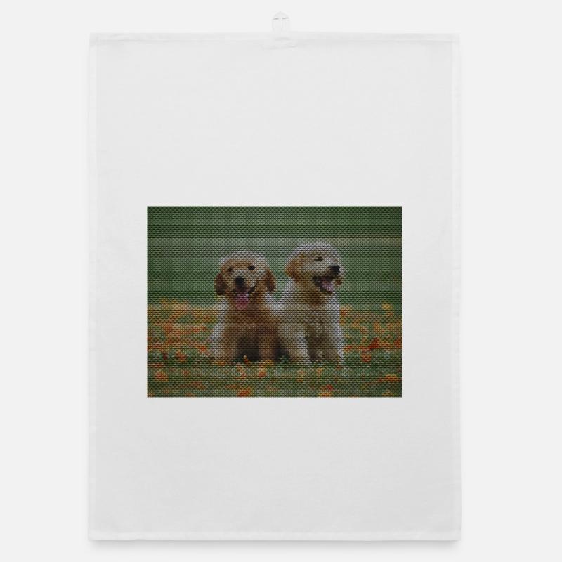 Two Labrador Retriever puppies with triangle pattern Organic dish towel