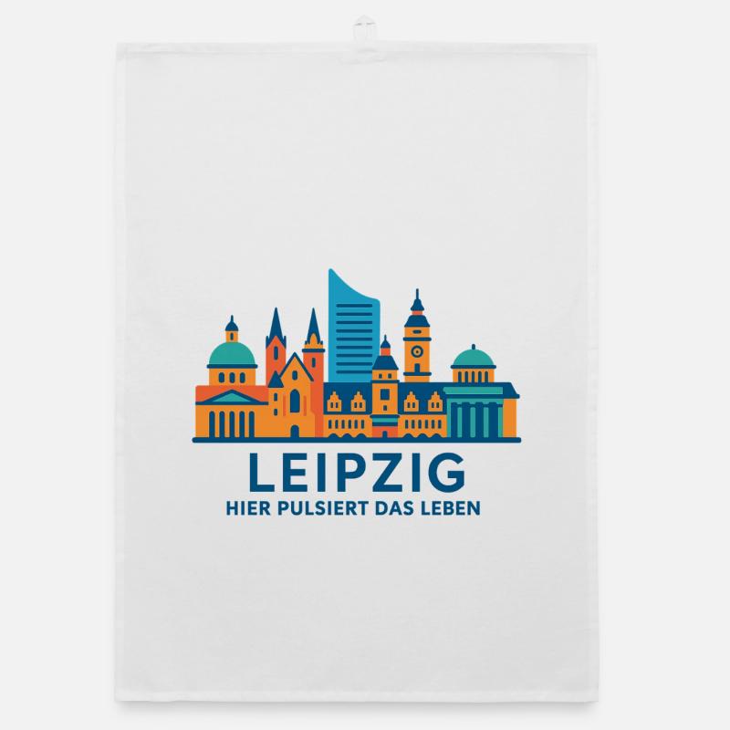 Leipzig Skyline Pulsating Silhouette Organic dish towel