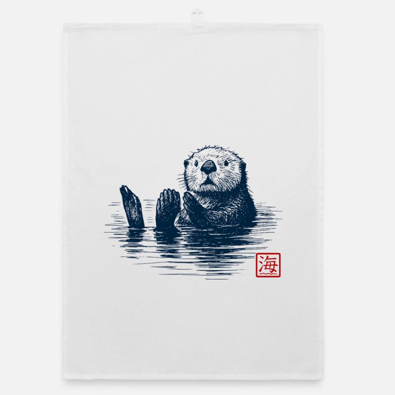 Loutre de mer avec tampon Kanji - Torchon bio - blanc