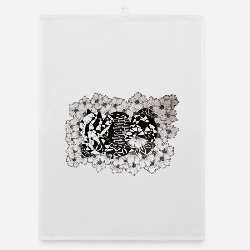 Black Flower Lines Pattern Organic dish towel