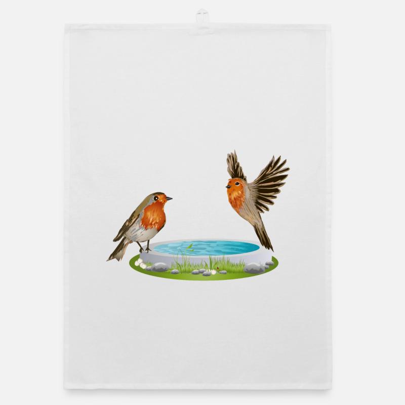 Bird potions with two fun robins Organic dish towel
