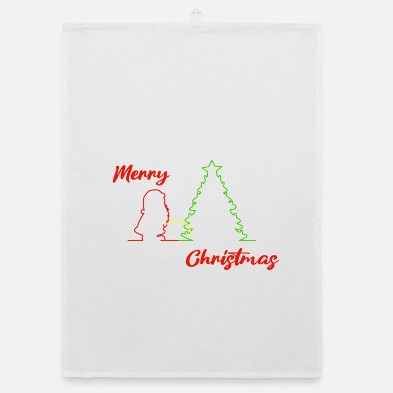Père Noël , Joyeux Noël, Noël, coloré - Torchon bio - blanc