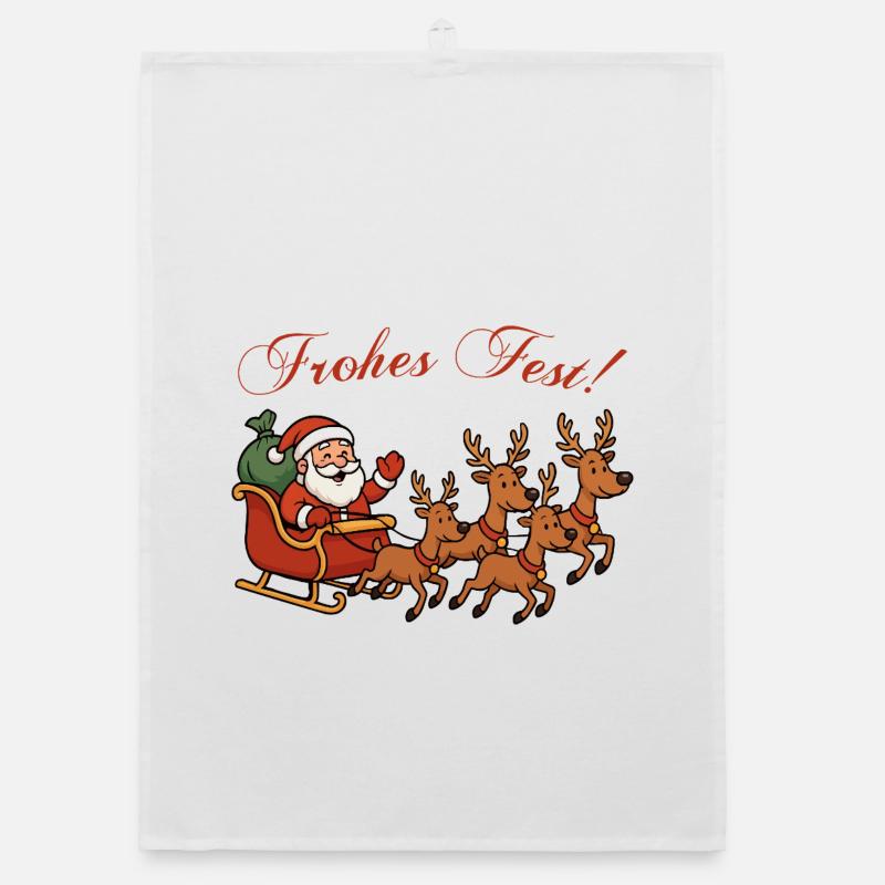Merry celebration with reindeer sleigh Organic dish towel