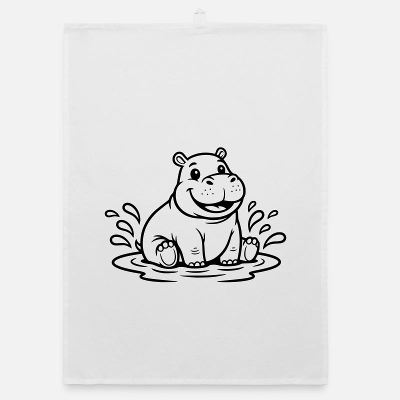 Bébé hippopotame mignon dans Water Comic Vector Torchon bio