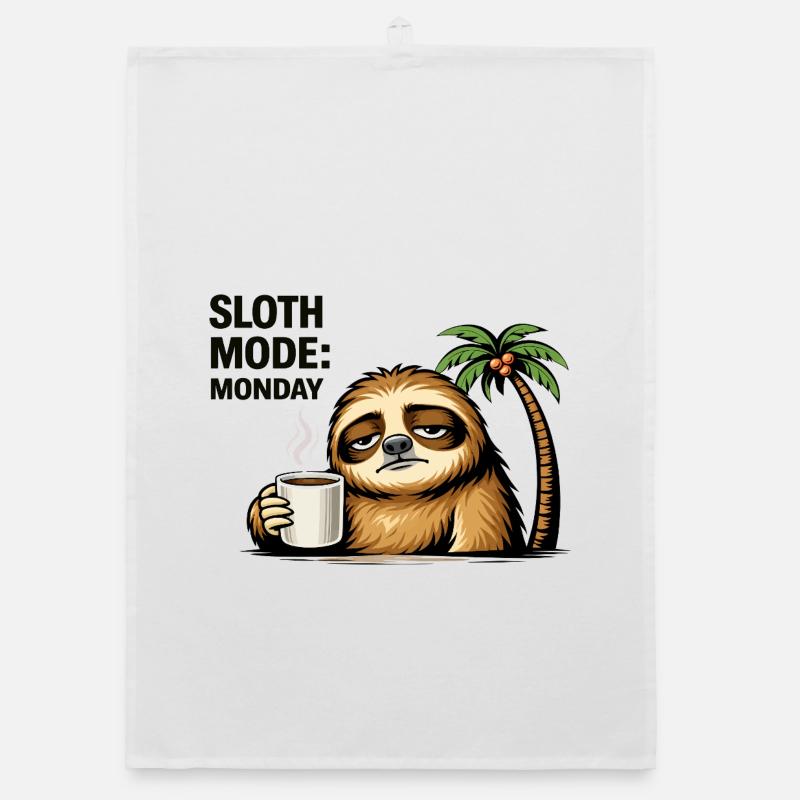 Sloth Mode Monday Coffee - Organic dish towel - white