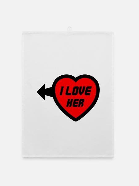 Herz I LOVE HER Typo - Organic Geschirrtuch - Weiß - Vorne