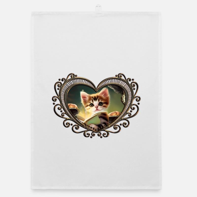 A cute kitten reading adventures Organic dish towel