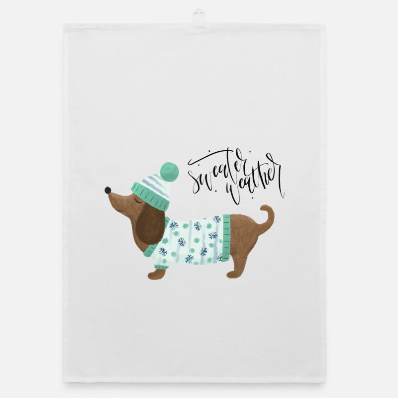 Teckel avec pull et chapeau - Sweater Weather Torchon bio