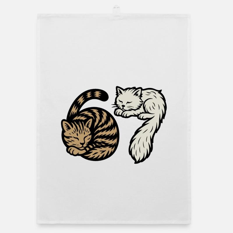 Sleeping 'Six Seven' cats Organic dish towel