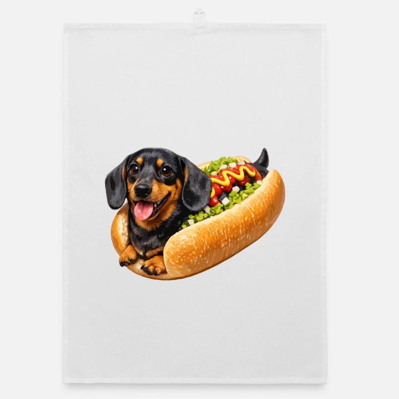 Dachshund in Hot Dog Organic dish towel