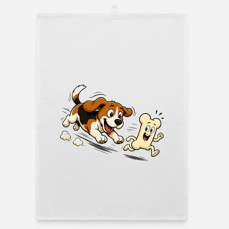 Dog Chasing Running Bone Comic Motif Organic dish towel
