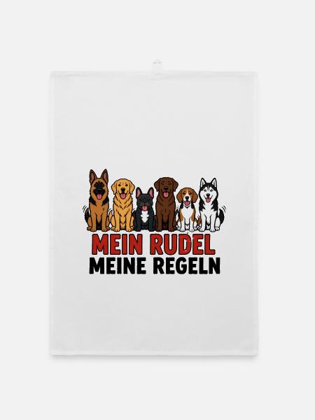 Mein Rudel meine Regeln Hunde Design Shirt - Organic Geschirrtuch - Weiß - Vorne