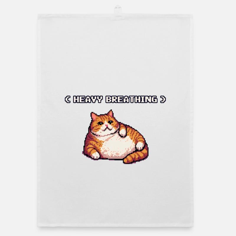 Chonky Pixel Cat Heavy Breathing - Organic dish towel - white