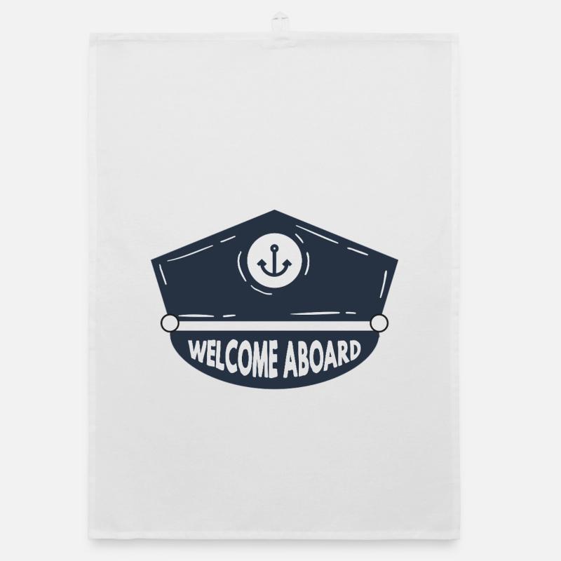 Nautic Design Welcome Aboard Anchor Patch Cap Navy Organic dish towel
