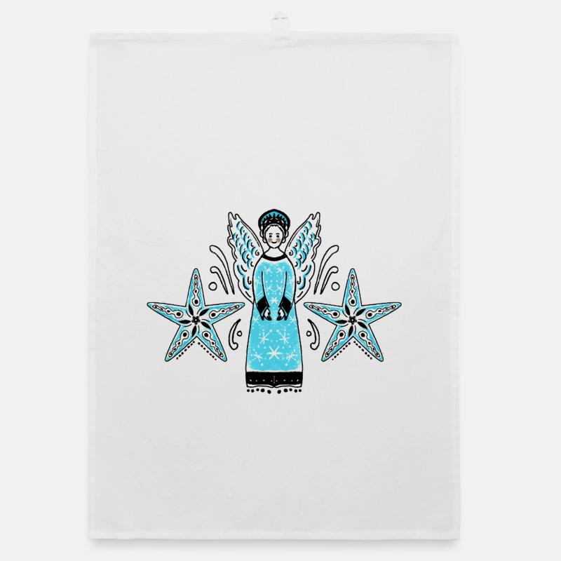 Türkiser Engel mit Sternenrahmen Organic Geschirrtuch