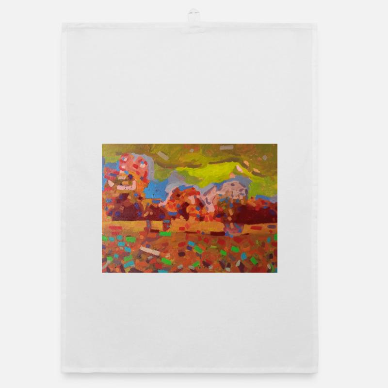 Mosaïque paysagère colorée - Torchon bio - blanc