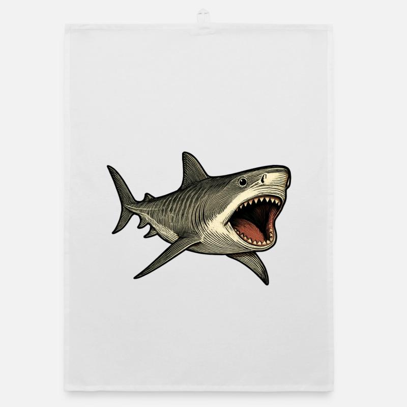Requin tigre avec gueule ouverte Torchon bio