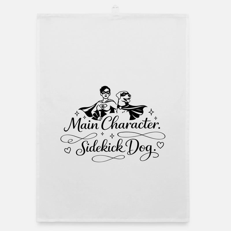 Main Character. Sidekick dog. Organic dish towel