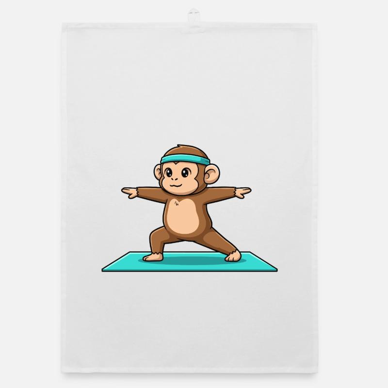 Yoga Monkey Ape Doing Warrior Pose Organic dish towel